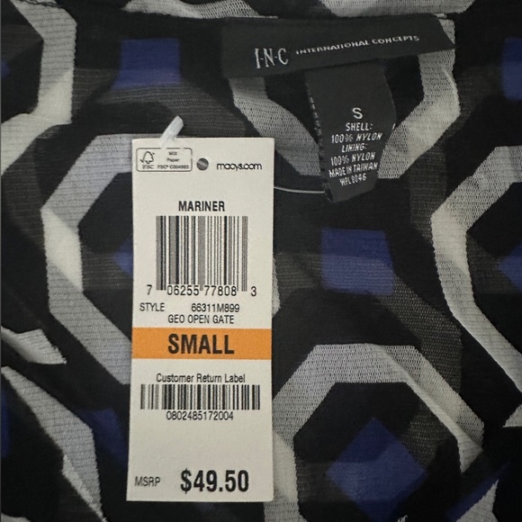 INC International Concepts Geometric Blue & Black Lacey Top NWT size small - Picture 2 of 3